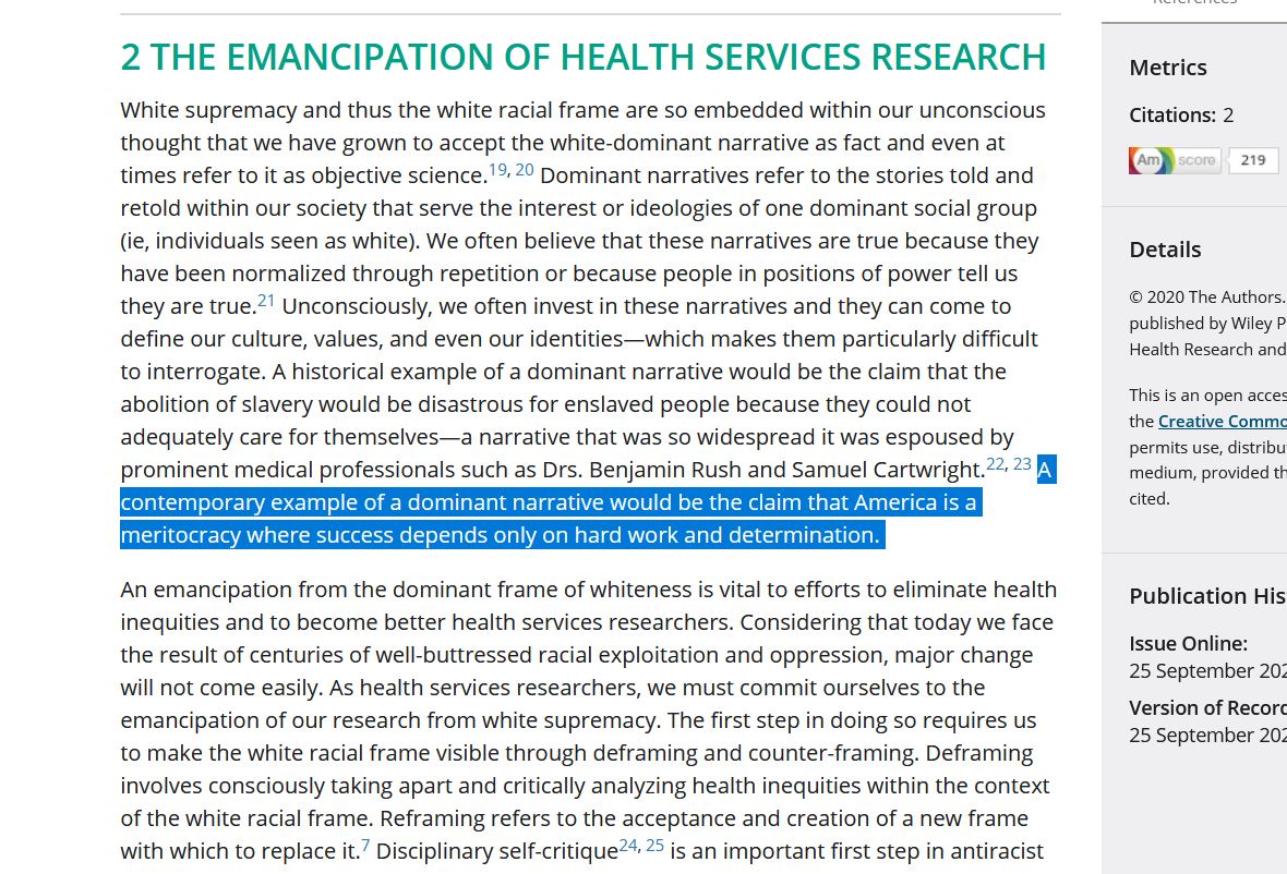 Examining racism in health services research: A disciplinary self‐critique "We as health services researchers must emancipate ourselves from the dominant white supremacist framing that has touched every aspect of our science...." https://onlinelibrary.wiley.com/doi/full/10.1111/1475-6773.13558?campaign=woletoc#.X3dsky5_UCl.twitter