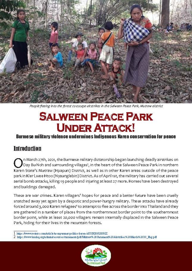 myradah's tweet photo. #Airstrikes in #KarenState occurred in the middle of #SalweenPeacePark, a group of villages dedicated to self-governance and sustainability. Please read their full report on the bombings and the militarization of the region. https://t.co/6YT6IdfPN5 https://t.co/sZiFevFujz