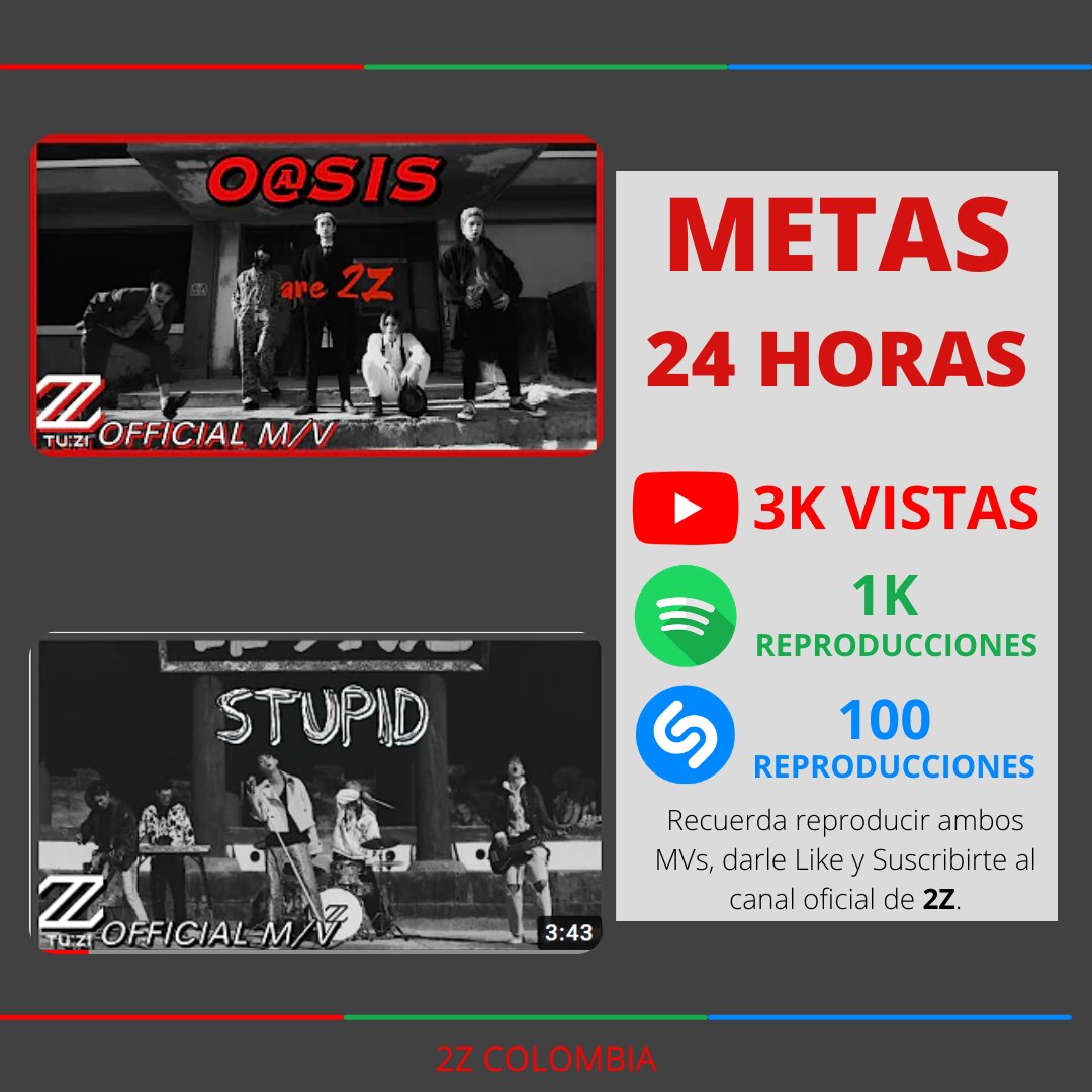 2zColombia's tweet photo. FromA, 2Z finalmente esta teniendo su comeback, recuerden reproducir ambas canciones en todas las plataformas.
@official2z
 
#ACT1TuZi
#2ZOurOASIS
#2ZnotStupid
#2ZBAND #투지 #2Z #Kband #Krock https://t.co/KCBlUckZ4V