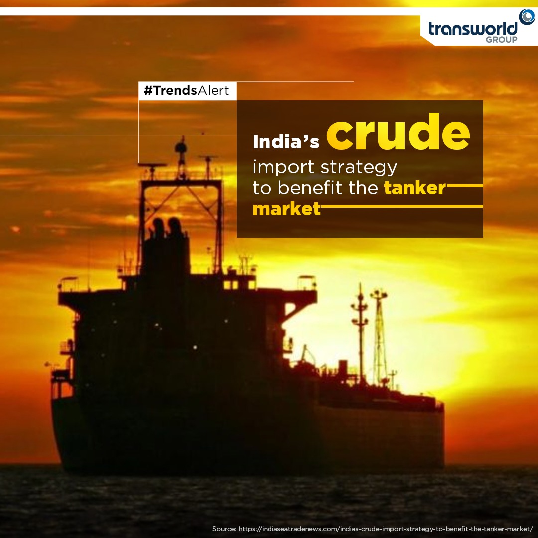 TransworldTweet's tweet photo. #TrendsAlert - #India’s crude import strategy to benefit the tanker market!
Read more: https://t.co/kfoltWQnf1
#TransworldGroup #ShippingNews #LogisticsNews #IndustryUpdate #Shipping #Logistics https://t.co/4n32zmcmPt