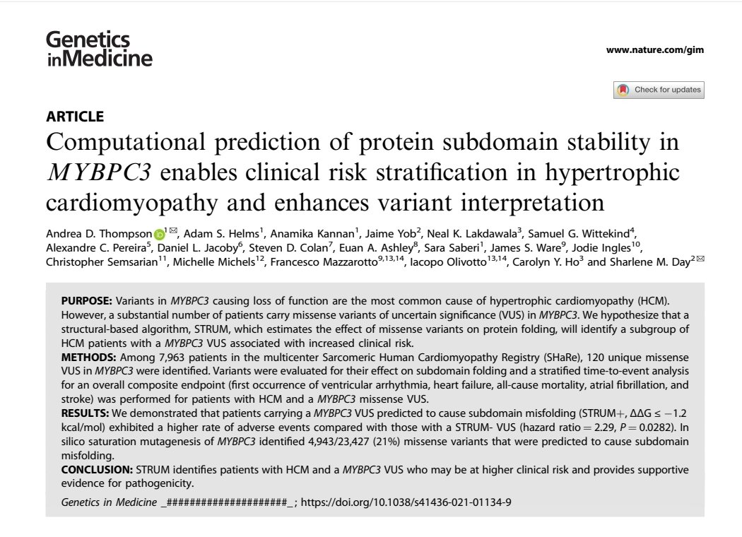 MasriAhmadMD's tweet image. A structural based algorithm (STRUM) identified patients with #HCM and #MYBPC3 who may be at higher risk, providing evidence for pathogenicity. More data from SHaRe 

nature.com/articles/s4143…

#cardiotwitter