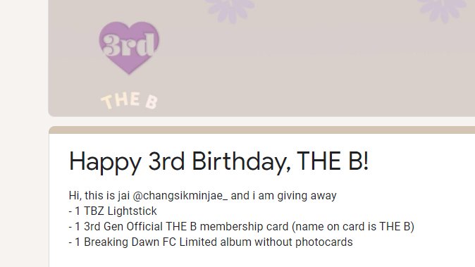 changsikminjae_'s tweet photo. 📢 #HAPPYTHEBDAY GIVEAWAY 🥳

3 years, 3 winners!
Just retweet this tweet then fill up the form to enter the raffle ❤️
Closes on Monday, midnight.
https://t.co/lBG2AMEUKu

#3RD_SPRING_WITH_TBZ https://t.co/0tkkrJFFER