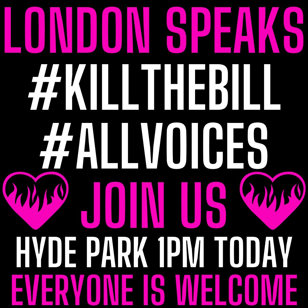 Valerie4London's tweet photo. Join us 1pm today at #HydePark #KillTheBill #AllVoices 
#AllWelcome See you there!!! #BurningPink #Vote4Val #V4L https://t.co/aTCW3h2VcE