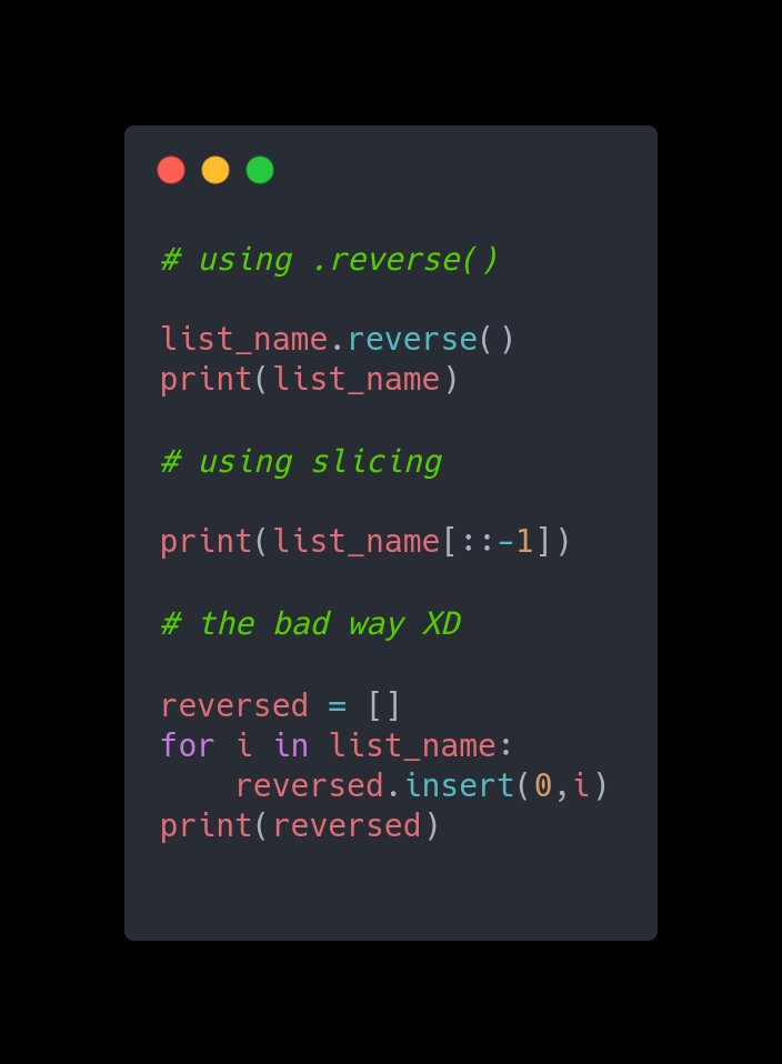 load_thecode's tweet image. 3 ways to reverse a list in #Python3
 I use 2nd method most of the time Have a great day!

#100daysofcode
#100daysofcodechallenge #Python
#DEVCommunity #Developer
#pythonlearning #Coding
#pythondeveloper #datastructure #programmers #pythonprogramming