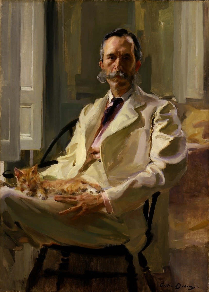 Day 3 of  #NationalPetMonth and in honour of  #Caturday, one of my favourite historical portraits of a Cat Man. Henry Sturgis Drinker with beloved ginger feline companion on lap, painted by Cecilia Beaux in 1898 (now in the Smithsonian American Art Museum)  #CatsOfTwitter