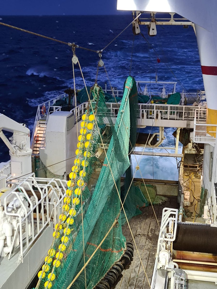 GreatBritFish's tweet photo. 🚢 #KIRKLOG:
#Kirkella on her way back from Svalbard with a boatload of freshly-frozen cod. The crew is working on the nets for our next trip, if we are allowed by the government to have one. https://t.co/00k5vMBjyk
