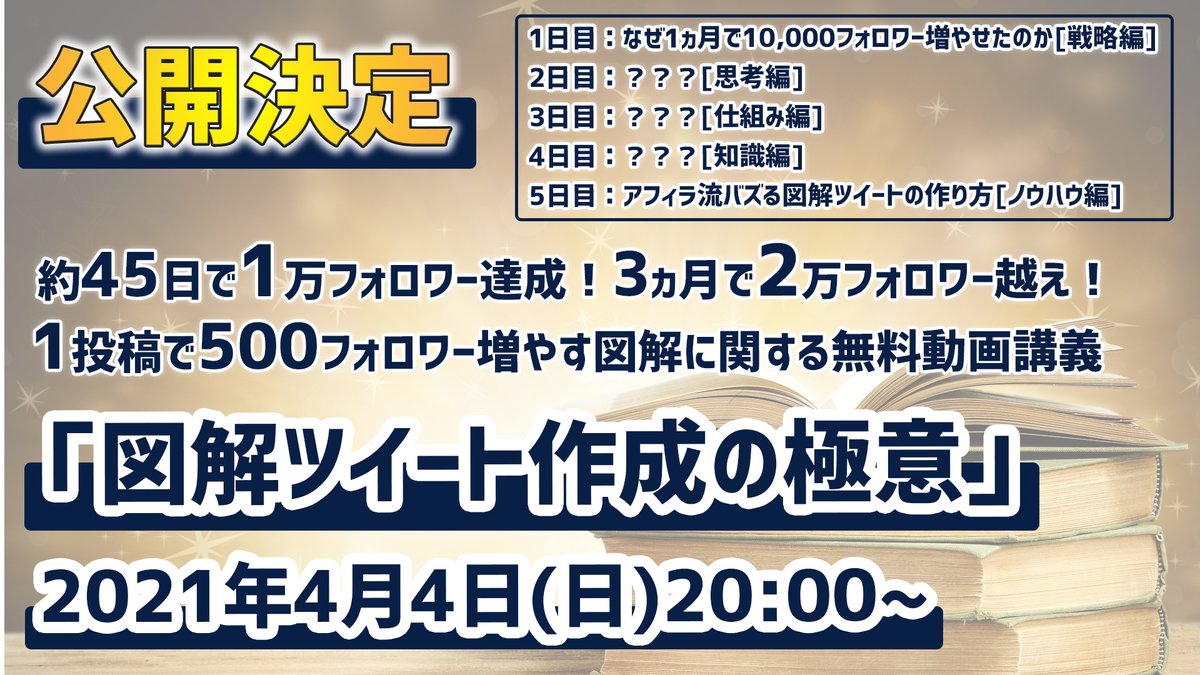 afila_zukai's tweet photo. 「1投稿で500フォロワー増やす図解ツイート動画講義」が遂に完成しました…！

「図解作成の極意」をパワポ200枚超え、60分以上の動画講義を5日間に渡ってお届けする超大作！これを明日20時に公開！しかもフォロワーさん限定で有料ではなく"無料"で！見たい方はいいね、RT、リプで応援お願いします！ https://t.co/BG2U0gG7ZN
