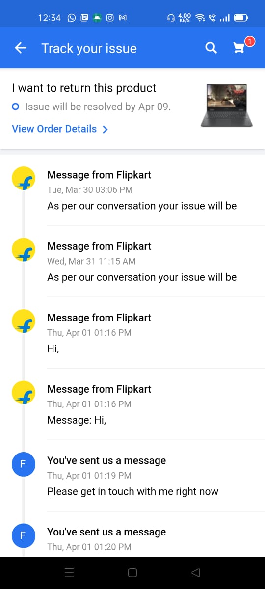 TheHellyBlog's tweet photo. What level of harassment is this? 

@Flipkart @flipkartsupport @_Kalyan_K 

After Buying a laptop worth 70,000 which was absolutely defective, all your support team does is give me a new date each and every day?

They changed the date 3 times now. 

Exhausted. https://t.co/bYDvO73Hlr