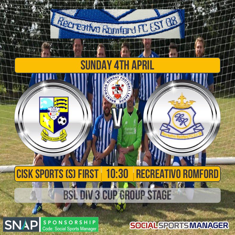 Dust off the boots, re-wash the kit, Sunday football is back!

We travel to Barleylands for this BSL Cup Group Stage game vs CISK Sports. 
Rusty touches and Derby Kelly’s in full view but how great will it be to be back out there! #wherearemycalfsocks #footballisback #HalaTivo 🇪🇸