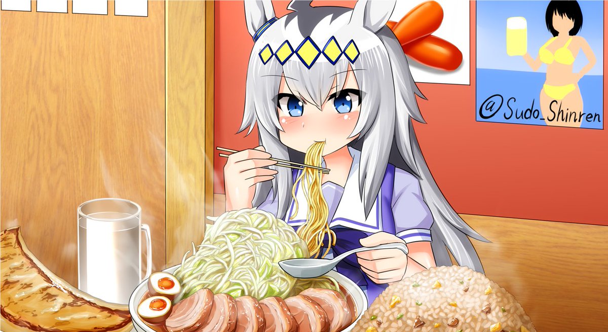 oguri cap (umamusume) noodles ramen food animal ears 1girl eating tracen school uniform  illustration images