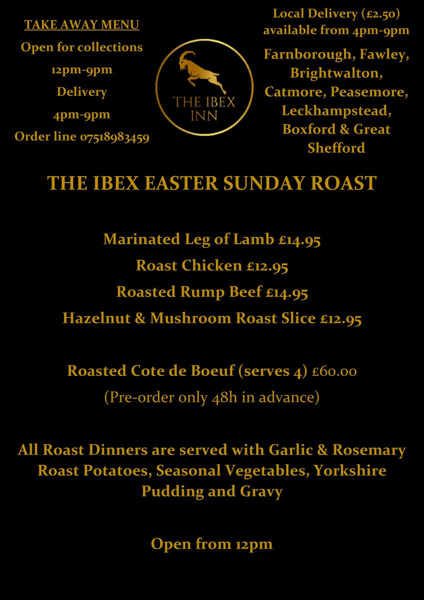 We have added an Easter  Sunday roast Special! 
Roasted Leg of lamb which we have marinated in Red wine, Garlic and fresh herbs and will be slow roasted to perfection! 
We have VERY limited portions available.