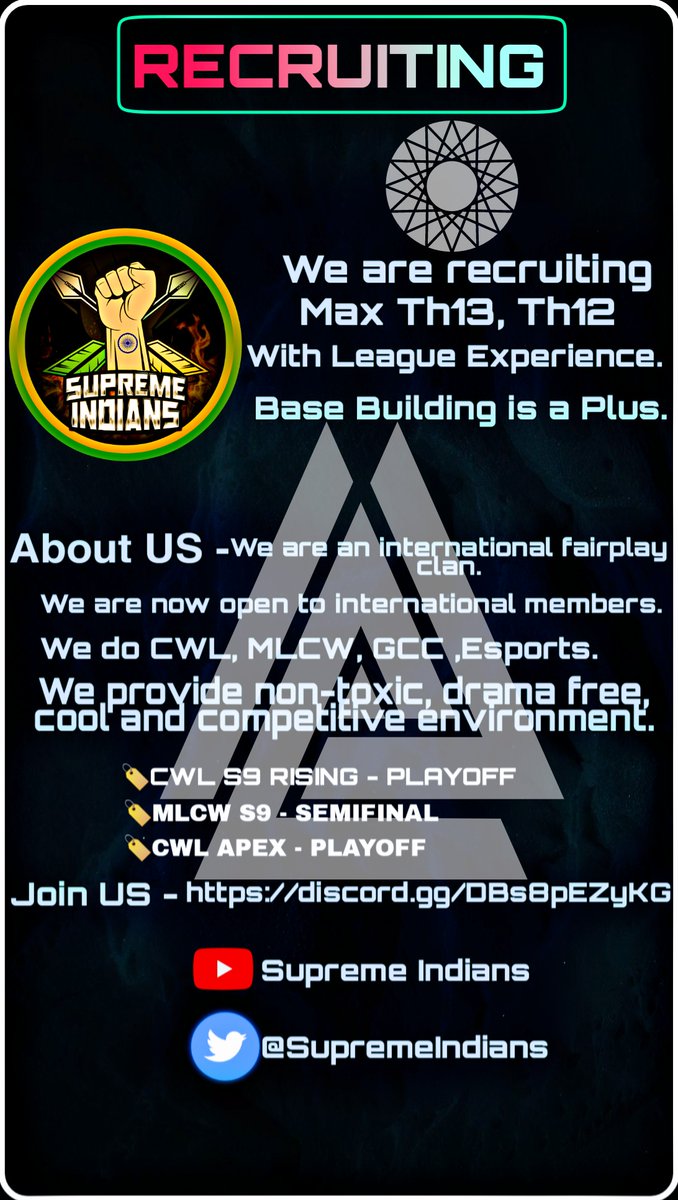 Hello Clashers - We are  recruiting ...