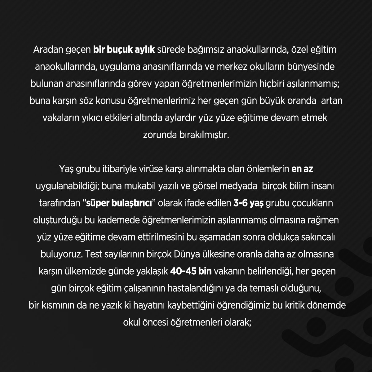 zumreokuloncesi's tweet photo. Son günlerde ciddi oranda artan vaka, ağır hasta, vefat istatistikleri ve yüz yüze eğitim sürecine dair taleplerimizi içeren Basın Açıklamamızdır.  #AşıyaKadarUzaktanEğitim

@ziyaselcuk @tcmeb @cemgencoglu @saglikbakanligi @drfahrettinkoca https://t.co/wfzkgTVbFK