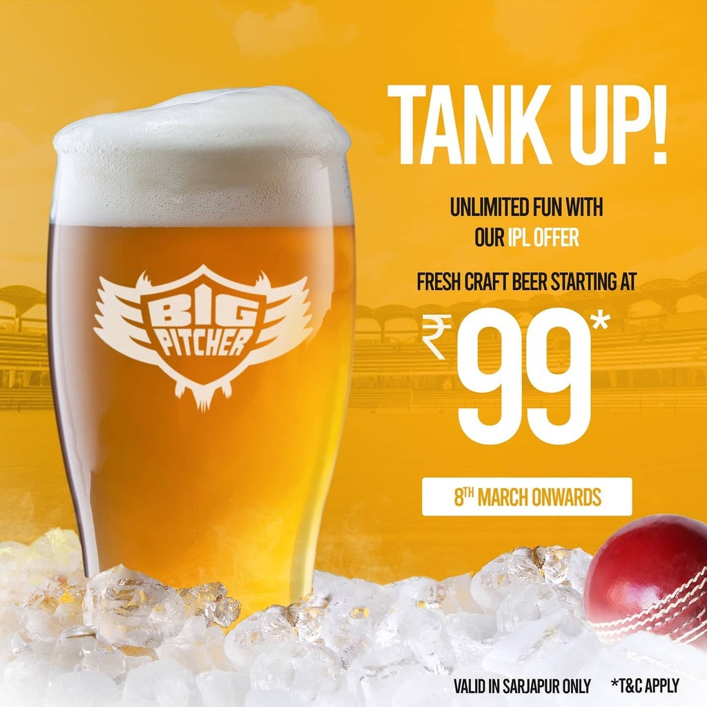 The cricket season continues with your favourite IPL back on the charts. Drop in at Big Pitcher Sarjapur and cheer for your favourite team and players. Tank up and celebrate every win with fresh craft beer starting at INR 99 and order some of our yummy food.
.
.
.
.
#ipl2021…