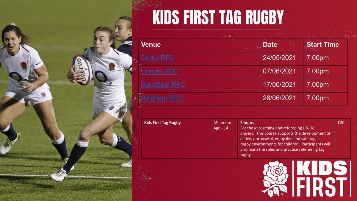 If you are an U7 - U12 coach then Tag courses are well worth attending. We have one arranged at our club in June. To sign up go to the RFU main web page > Participation > Coaching.