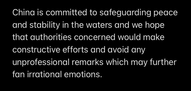 Frances_Mng's tweet photo. Chinese embassy responds to SND Lorenzana’s remarks on Chinese incursions.
It says it has taken note of SND’s “perplexing statement” and PH officials should “avoid any unprofessional remarks which may further fan irrational emotions.” https://t.co/Sa0zpC0Ifn