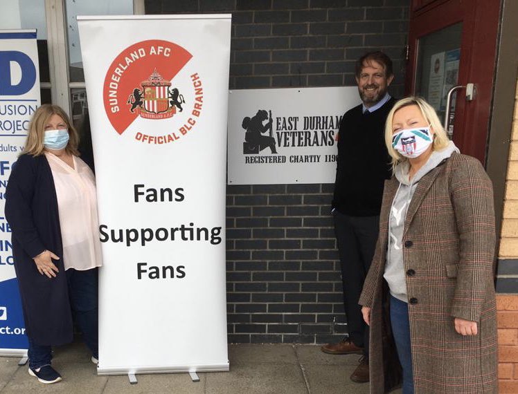 We are just Over the moon to be out and sharing our message again! Proud to be at the opening of <a href="/east_veterans/">East Durham Veterans</a>! Fans supporting fans ❤️ <a href="/tynesidemackem/">cath</a> <a href="/JoanneYougson/">Joanne Youngson</a> #mentalhealth #safc