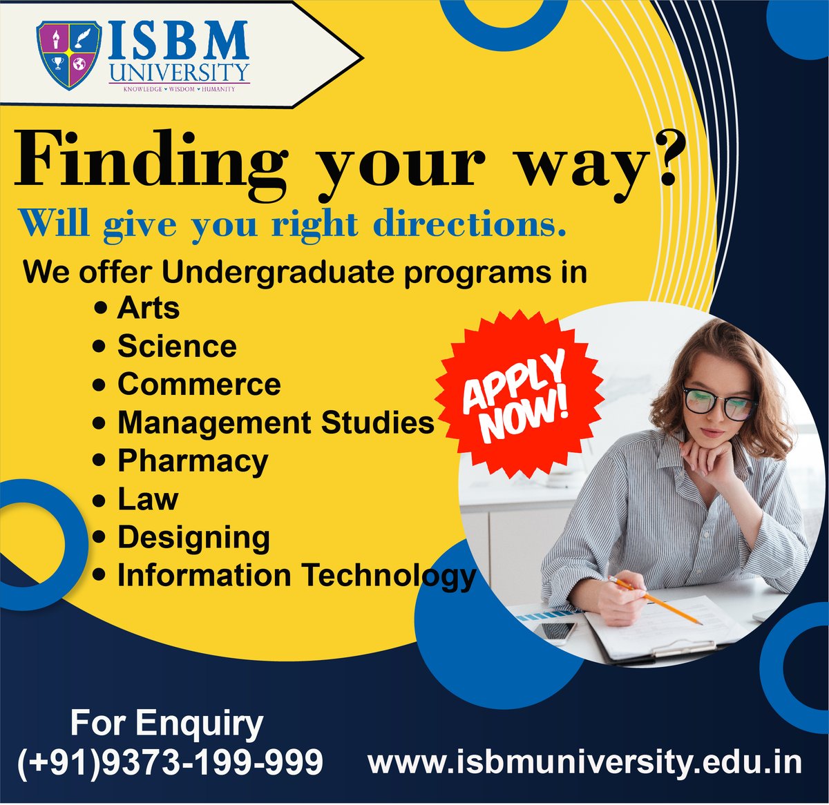 ISBMUniversity's tweet photo. Admissions are now open with ISBM. 
We are trendsetters in experiential learning, ensuring your academics more productive, effective, and successful. 
To know more: https://t.co/1tGxvhSWnQ
.
.
#KaronaPadhai #bachelorette #bachelordegree #bachelors #degree #admissionsopen2021 https://t.co/5QisYb0lca