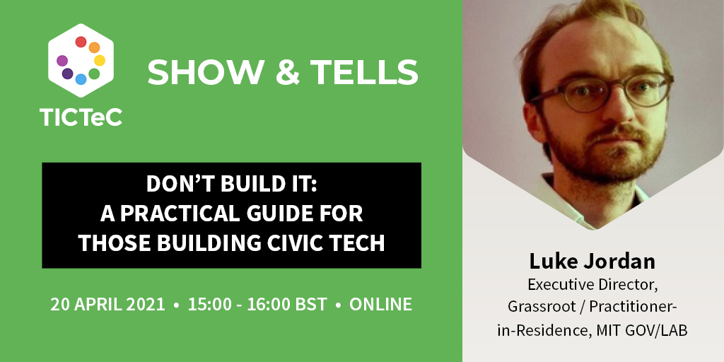 mySociety's tweet image. At our next #TICTeC event @lukesjordan (practitioner in residence @mitgovlab and Director @grassrootza) will share lessons and challenges of developing new #civictech, based on the last four years building #participatorydemocracy platforms in South Africa eventbrite.co.uk/e/hearing-ever…