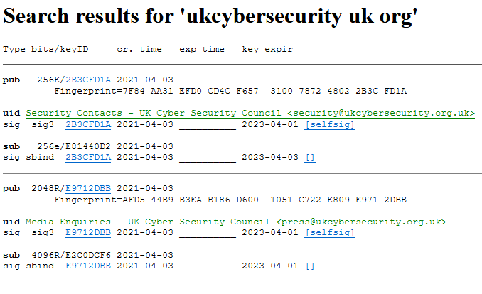 spyblog's tweet image. In times of crisis, @UKCyberCouncil may need to #DigitallySign their Press Releases, or someone may be trying  &amp;amp; failing to warn anyone with the right security contacts about a vulnerability or attack etc. &amp;amp; *out of desperation* will try PGP/GPG encryption
keys.gnupg.net/pks/lookup?sea…