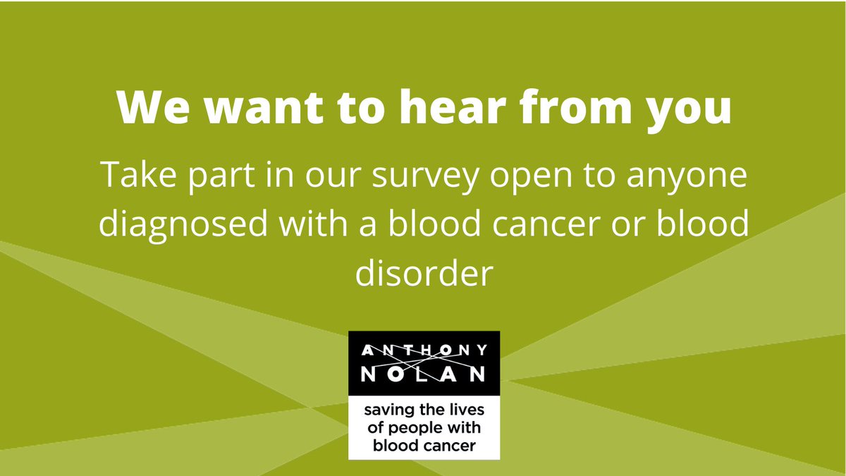 AnthonyNolan's tweet image. Give us your views! 💬

If you've been diagnosed with blood cancer or a blood disorder, or had a stem cell transplant, please take part in our survey👉smartsurvey.co.uk/s/ANCV1921/
 
We want to understand how you've been affected by the pandemic and what we can do to help 💚
