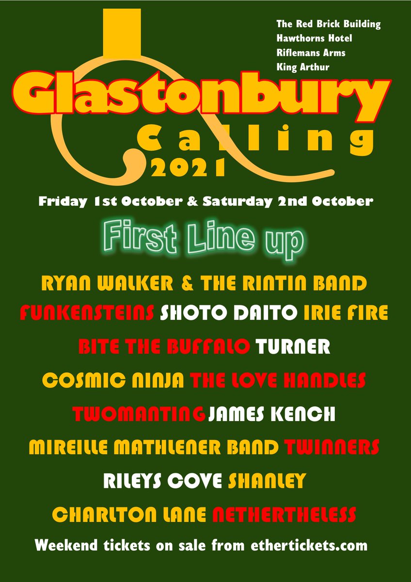 Ian Liversidge (@ianliversidge) on Twitter photo Excited to announce the first acts playing <a href="/glastonburycall/">Glastonbury Calling</a> in October. <a href="/therintins/">The Rin Tins</a> <a href="/Funkinsteins/">Sal Wyatt</a> <a href="/ShotoDaito/">Shoto-daito</a> <a href="/iriefirereggae/">Irie Fire</a> <a href="/BiteTheBuffalo/">Bite The Buffalo</a> <a href="/turnerbanduk/">Turner</a> @cosmicninjaband <a href="/TheLoveHandles/">Love Handles</a> @TwoManTing James Kench @MireilleMathlenerBand, <a href="/twinnersonline/">Twinners</a> @RileysCove <a href="/shanleymusic/">shanleymusic</a> Excited to announce the first acts playing <a href="/glastonburycall/">Glastonbury Calling</a> in October. <a href="/therintins/">The Rin Tins</a> <a href="/Funkinsteins/">Sal Wyatt</a> <a href="/ShotoDaito/">Shoto-daito</a> <a href="/iriefirereggae/">Irie Fire</a> <a href="/BiteTheBuffalo/">Bite The Buffalo</a> <a href="/turnerbanduk/">Turner</a> @cosmicninjaband <a href="/TheLoveHandles/">Love Handles</a> @TwoManTing James Kench @MireilleMathlenerBand, <a href="/twinnersonline/">Twinners</a> @RileysCove <a href="/shanleymusic/">shanleymusic</a>