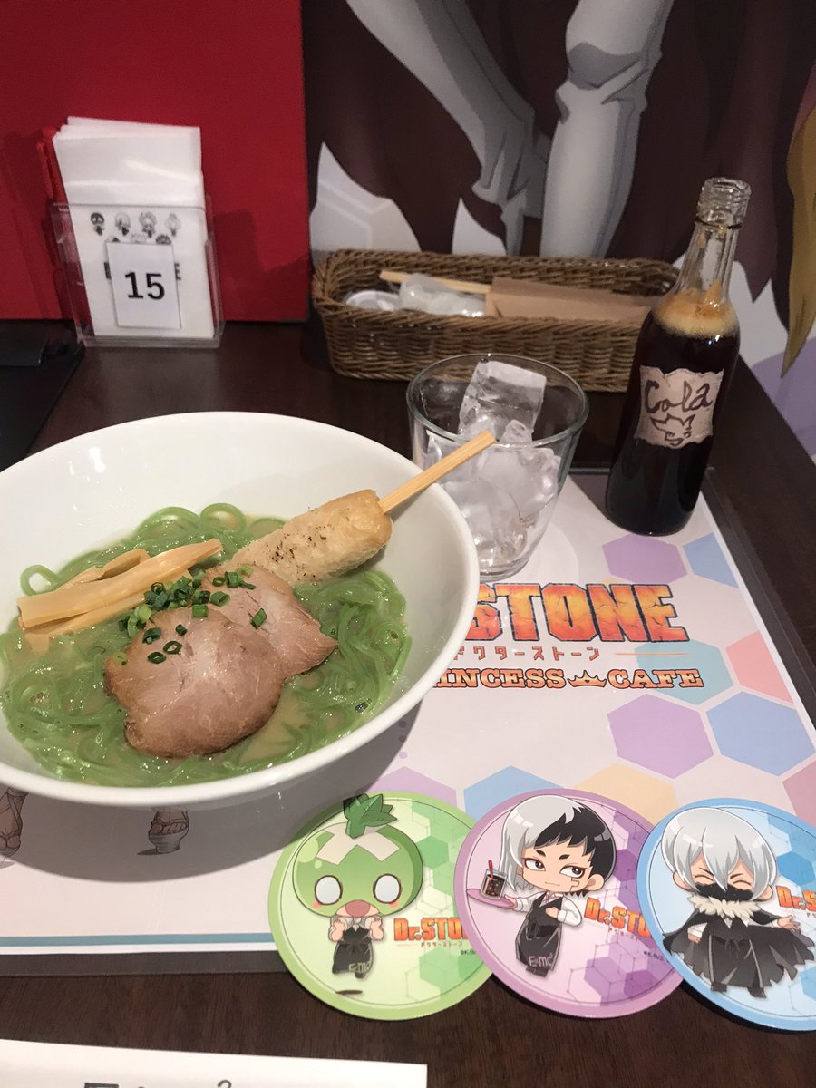 ぬの ドクターストーンのコラボカフェ行ってきました 猫じゃらしラーメン感動した 千空のコーラもマンガのレシピ通りなのかな また行きたいけど 土日は混んでそうだね