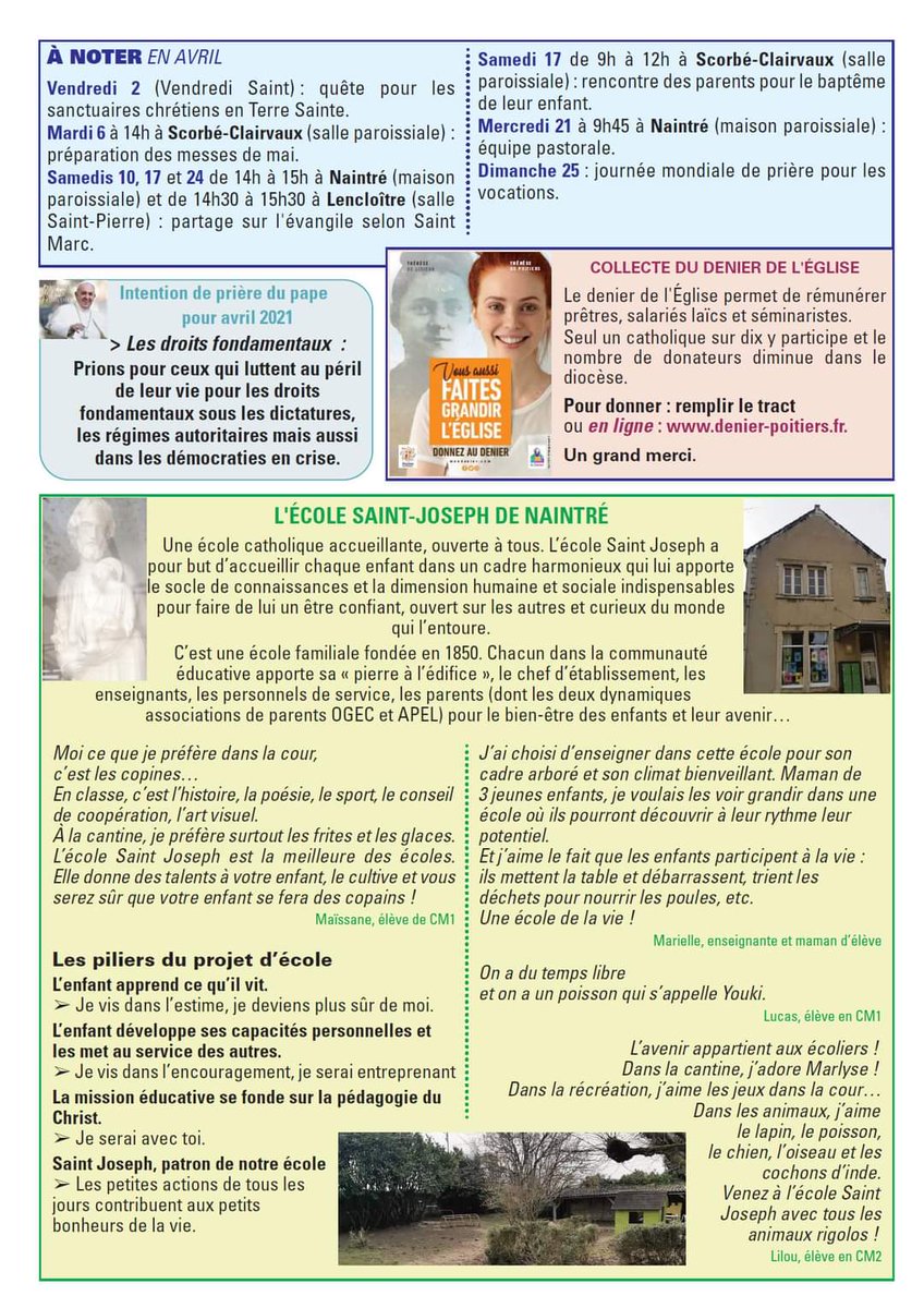 SainteTherese86's tweet photo. Les Nouvelles de la paroisse d'avril. https://t.co/dZMGNHheDp