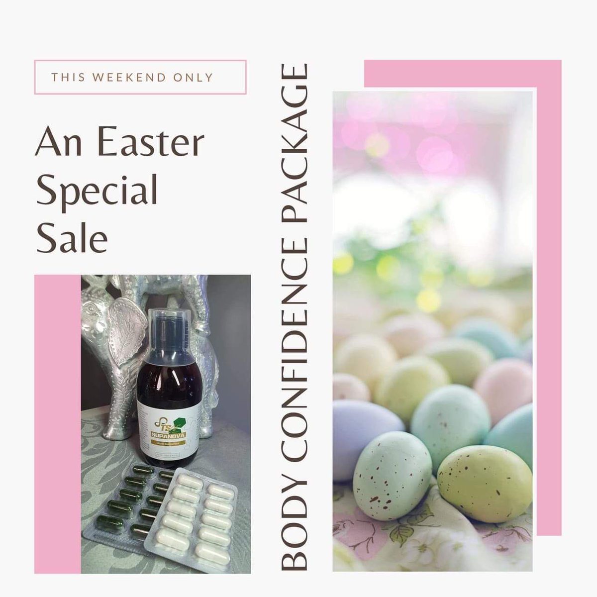 🐣🐰EASTER DEALS 🐣 🐰
(ends Monday 10PM)
 Everything is full price after Monday so grab yourself an offer &amp; don’t MISS OUT 🐣

🌟COFFEE &amp; CLENZ = £70 
🌟TWO BOXES OF ANY CAPSULES = £80 
🌟TWO SUPANOVA = £35 
🌟SKINCARE LUX SET = £180 
🌟BELLY BUSTER = £35