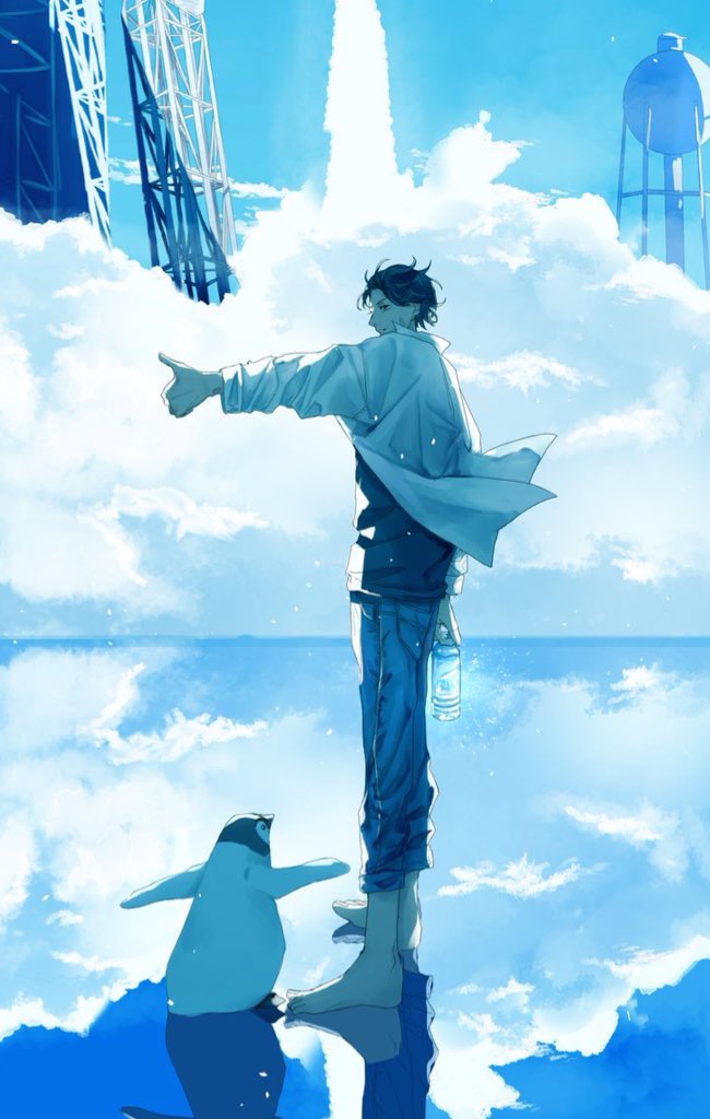1boy cloud sky male focus pants blue theme bird  illustration images