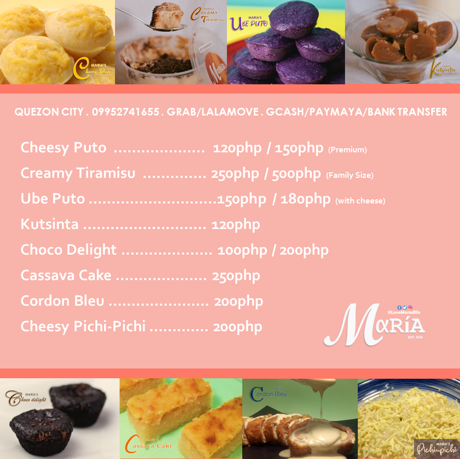 LoveMariaElle's tweet photo. One stop shop for your merienda needs! Sulit na sulit ka dito!
Message to order.
#MariaPh #desserts #merienda #localbusiness #smallbusinesssupport https://t.co/xQrbvpVwZd