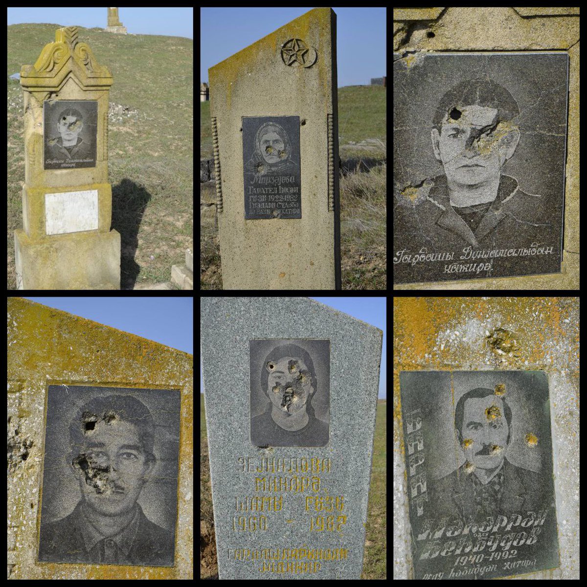Standstoneman's tweet photo. “ the most ancient “ and “ the most first Christian nation of the world “ #Armenia soldiers destroyed gravestones of Azerbaijani cemeteries in #Karabakh and used whatever left for target practice. This level of #HateCrime won’t bring peace neither for them nor for the region. https://t.co/3rXTVRndRZ