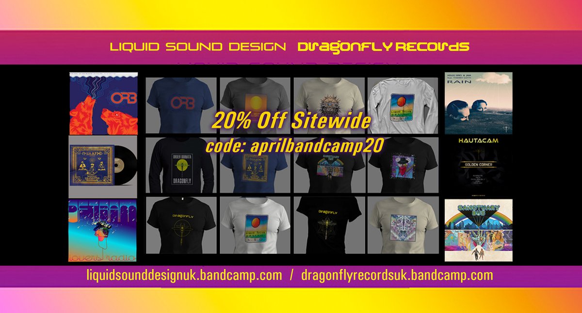 * 20% OFF SITEWIDE * discount extended on both <a href="/liquidsound_uk/">Liquid Sound Design</a>  &amp; <a href="/DragonflyRecs/">Dragonfly Records</a>  sites until midnight tomorrow Sunday 4th April. Save on music, t-shirts, signed merchandise and more! Use code: aprilbandcamp20
liquidsounddesignuk.bandcamp.com
dragonflyrecordsuk.bandcamp.com