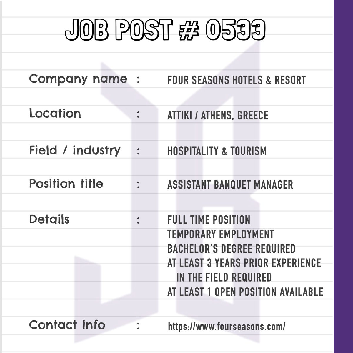 BTSARMYJobBoard's tweet photo. #BAJBGreece
ATTIKI / ATHENS, GREECE
https://t.co/WQ1BeGV1ZB

ARMYs, kindly contact the job poster / hiring party directly for more information.

Good luck! 💜 https://t.co/Ic5ppBGXnB