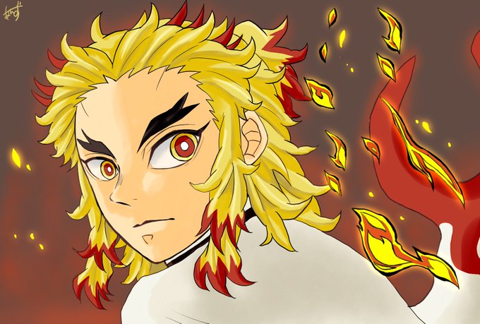 あんずさんがTwitterに投稿した煉獄杏寿郎(鬼滅の刃)のイラスト。