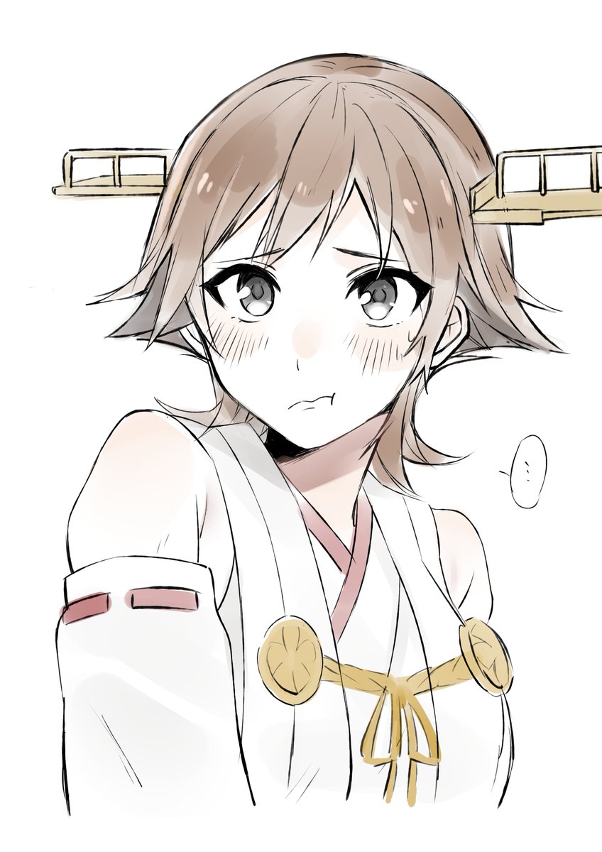 hiei (kancolle) 1girl solo short hair brown hair headgear white background simple background  illustration images