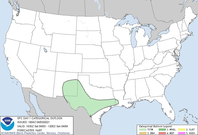 NWSSPC's tweet photo. 11:06am CDT #SPC Day1 Outlook  https://t.co/GtEvHQ3UxE https://t.co/Qi3894tauY