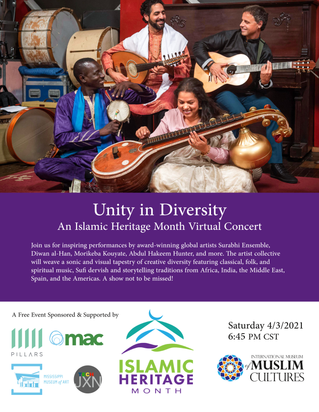 FREE Virtual Concert TONIGHT!!! Saturday, 04/03/2021, 6:45pm CDT, Live @ facebook.om/muslimmuseum. Don't miss it! conta.cc/3ufXvw7
