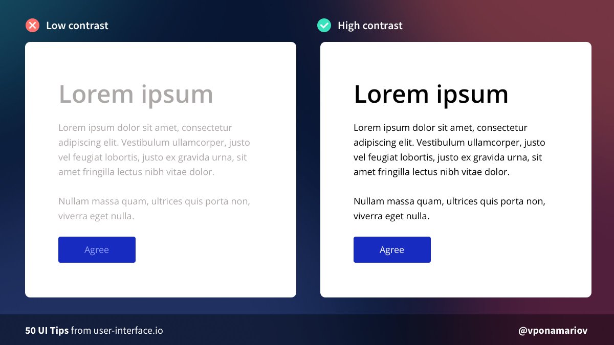  Tip #27 - Check your contrastLow contrast is a very often mistake.You can easily check your contrast using chrome developer tools, or any other tools that are available.Web Content Accessibility Guidelines (WCAG) 2.1 describes contrast levels. AAA is the best.