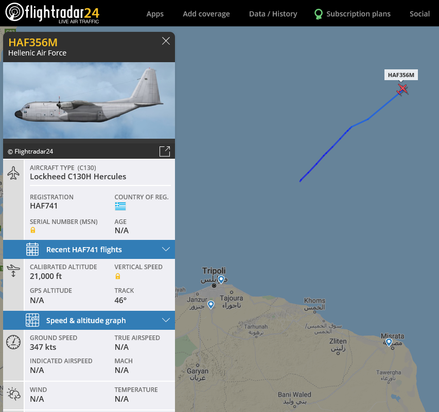 landingsgr's tweet photo. #HellenicAirForce #356Mira #C130H 741 #HAF356M returning from #Mitiga #TripoliAirport #MJI/#HLLM. https://t.co/Xt41OFbC3a