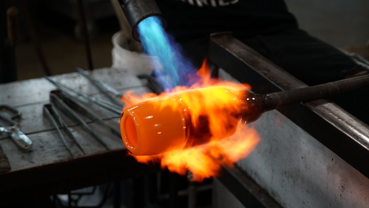corningmuseum's tweet photo. We've been busy with classes this spring at #CMoGStudio! Students in Darin Denison's weekend class refined their encalmo skills and learned how to join multiple bubbles of glass together successfully. https://t.co/CiIQozVTuY
