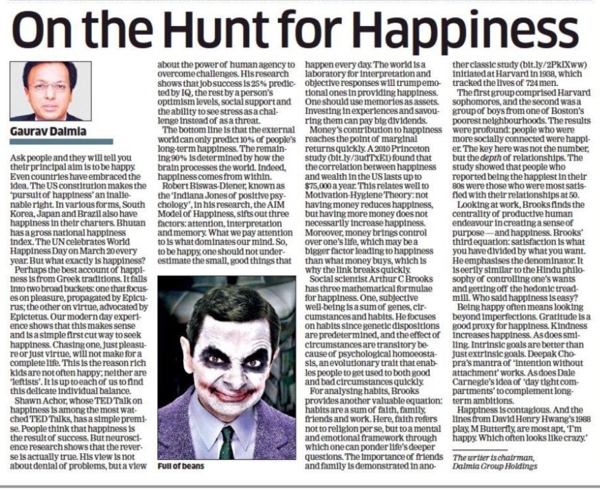 hvgoenka's tweet photo. We have gone to the moon, cured fatal diseases, made countless discoveries but our scientific quest for Happiness has been elusive! 
In fact, we have made Happiness the central theme our group #RPG. I relate very well to this wonderful article by @gdalmiathinks https://t.co/KRcvP3LsGu
