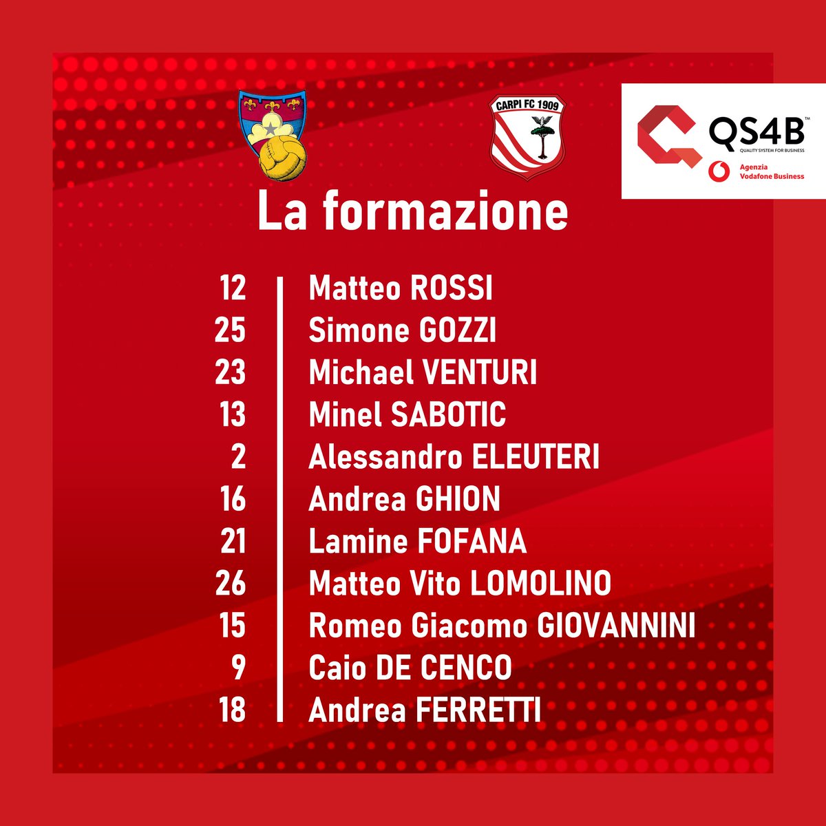 ac_carpi's tweet image. 📋 GUBBIO-CARPI, LA FORMAZIONE SCELTA DA MISTER POCHESCI

Formazioni iniziali e live match 👉carpifc.com/.../gubbio-vs-…

⚪️🔴
#ForzaCarpi #CarpiFc1909 #FieriDeiNostriColori #Gameday #Modena90 #ElevenSport #GUBCAP #vodafonebusiness #telefonia #digitalizzazione #partnership 🇲🇨