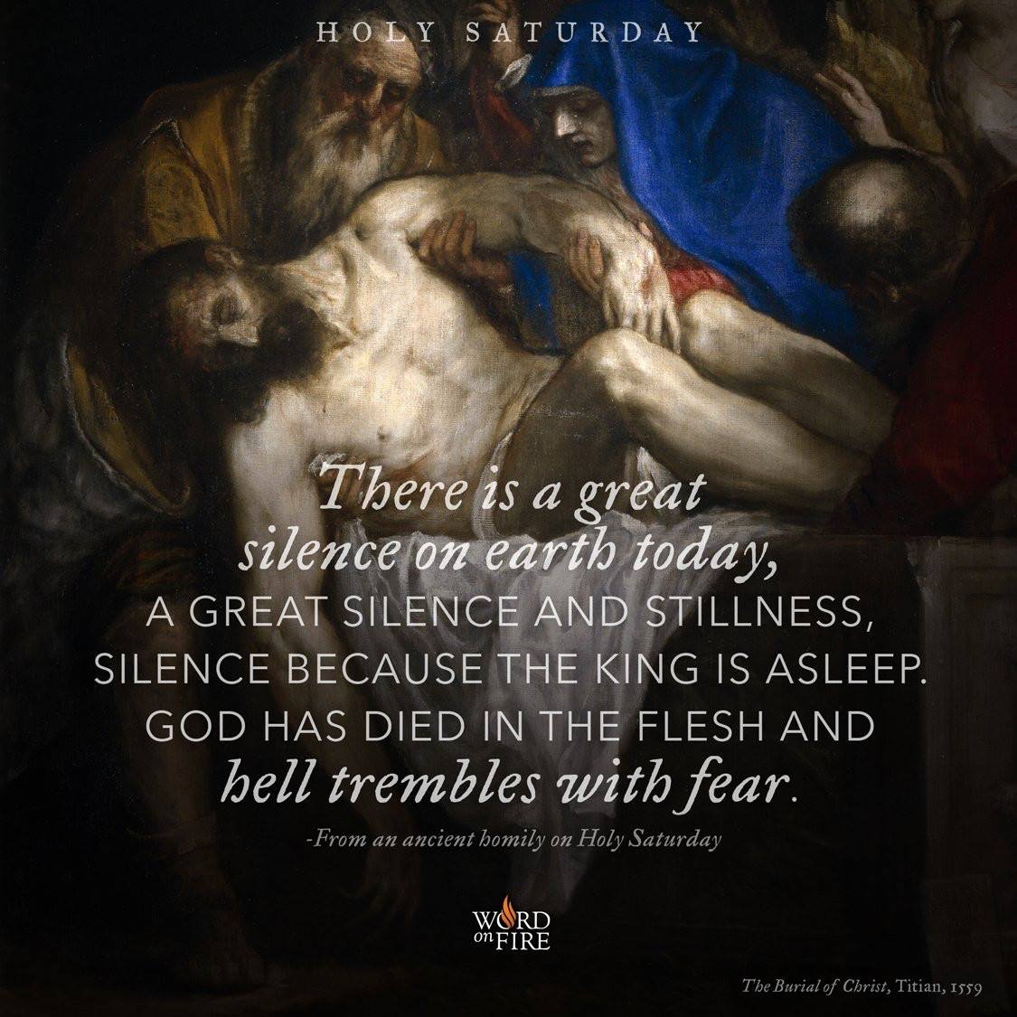 cjmmusic's tweet photo. "God has died in the flesh and hell trembles with fear."
#HolySaturday #ChristHasDied #Triduum
.
.
.
Image: Word on Fire Catholic Ministries https://t.co/GfuOvBLJnm