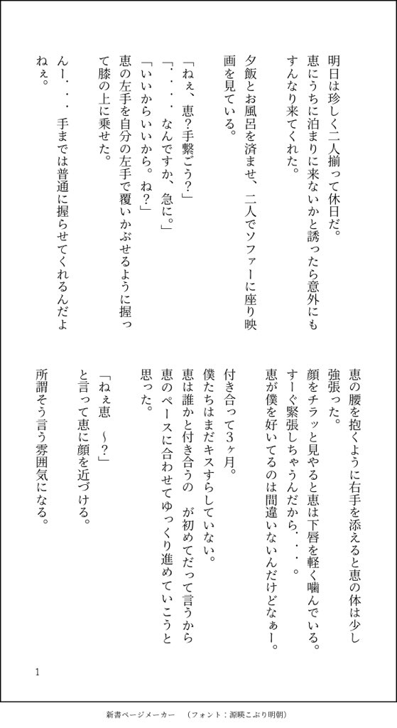 油ハム 第41回 お題 幸福な悩み キスやその先をしたい五と恥ずかしくてキスすらできないウブな恵 誕生日プレゼントにキスが欲しいと五にねだられた恵が某テーマパークのホテルでサプライズをする話 4 9 五伏版ワンドロワンライ T Co