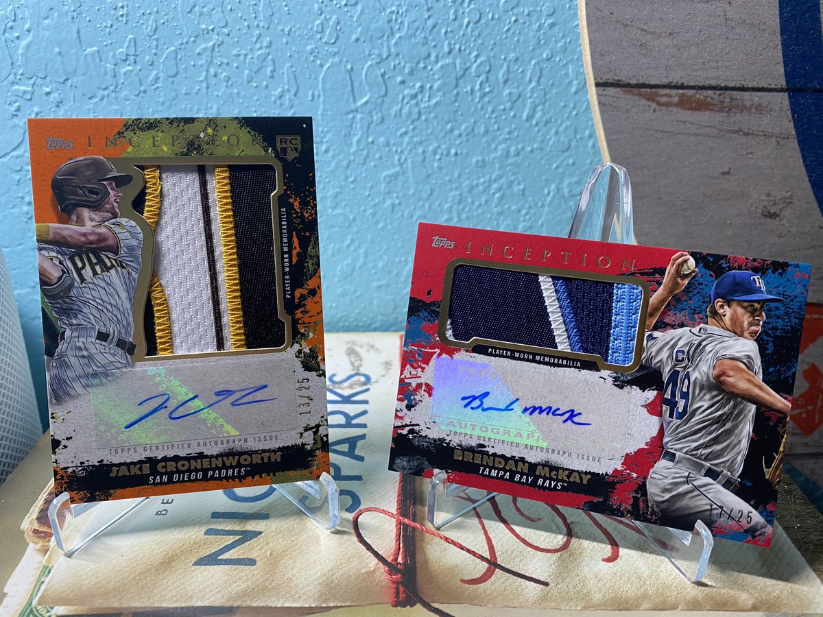 baseballg1rl's tweet photo. Happy Saturday! Looking to sell these beauties for a PC Card. 
- Cronenworth $250 shipped /25 
- McKay $100 shipped /25 
- LouBob/Madrigal auto lot $150 shipped /75 &amp; /130 @HobbyConnector @HobbiesMidwest @Hobby_Connect https://t.co/aS0melEF7O