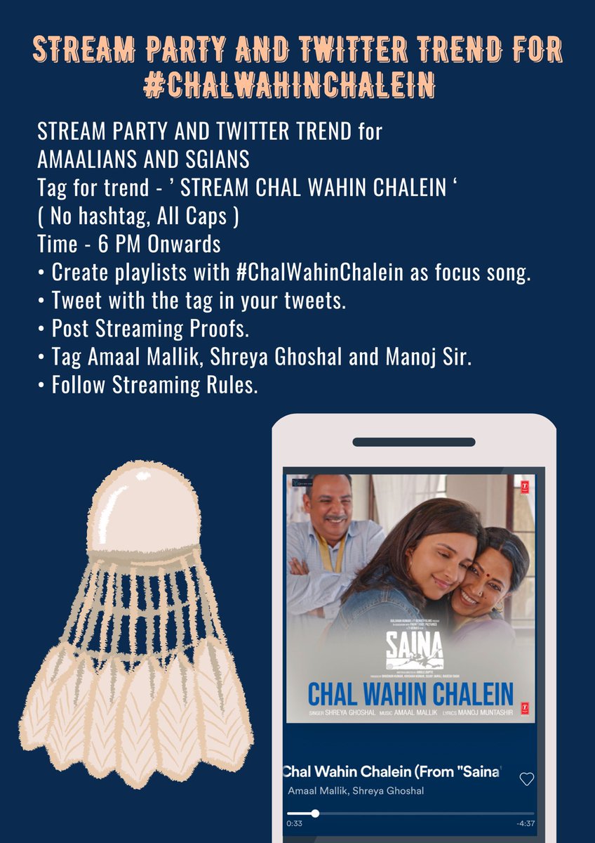 #ChalWahinChalein 
Trend and streaming party tomorrow along with #Amaalians 🎶 
Time : 6PM onwards 
Hashtag: STREAM CHAL WAHIN CHALEIN
Spread the message!