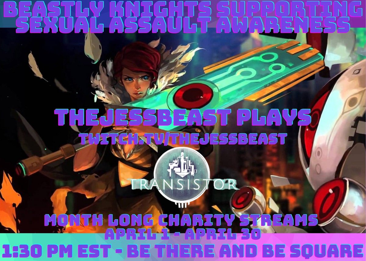 ArnaTrevelyan's tweet image. Henlo Stream Fronds!
Are you ready for (possibly) finishing Transistor today over at twitch.tv/thejessbeast whist raising money for Starting Point a domestic and sexual violence non-profit resource?
I sure am! It starts in little over an hour at 1:30pm EST.