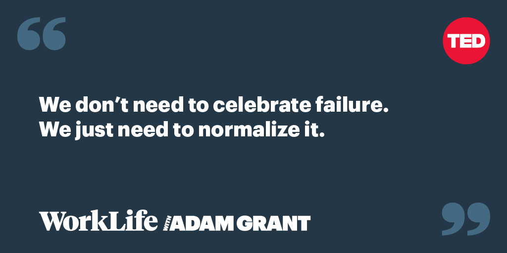 When you punish failure, people are quick to deny it. They strive to convince others—and themselves—that they haven't failed.

When you normalize failure as part of growth, people are quick to recognize it. They strive to learn from it and rectify it.

tedtalks.social/WLAdam