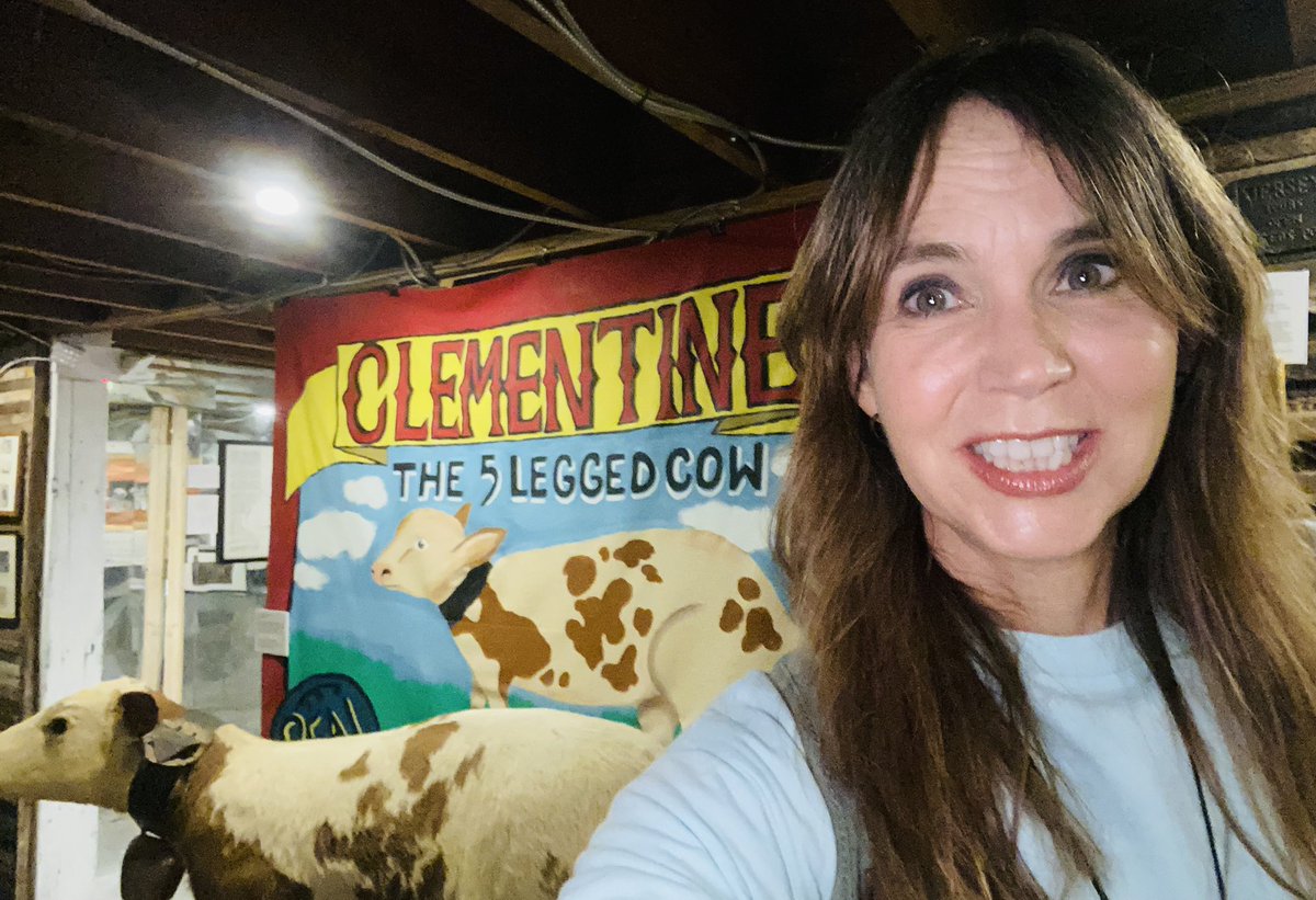 StuckeyStop's tweet photo. Having a killer time at Savannah’s Graveface Museum! 5-legged cow, Charles Manson’s sweat pants, John Wayne Gacy clown art. Creepiest attraction ever! #weirdAmerica https://t.co/ftNr5A2bY0